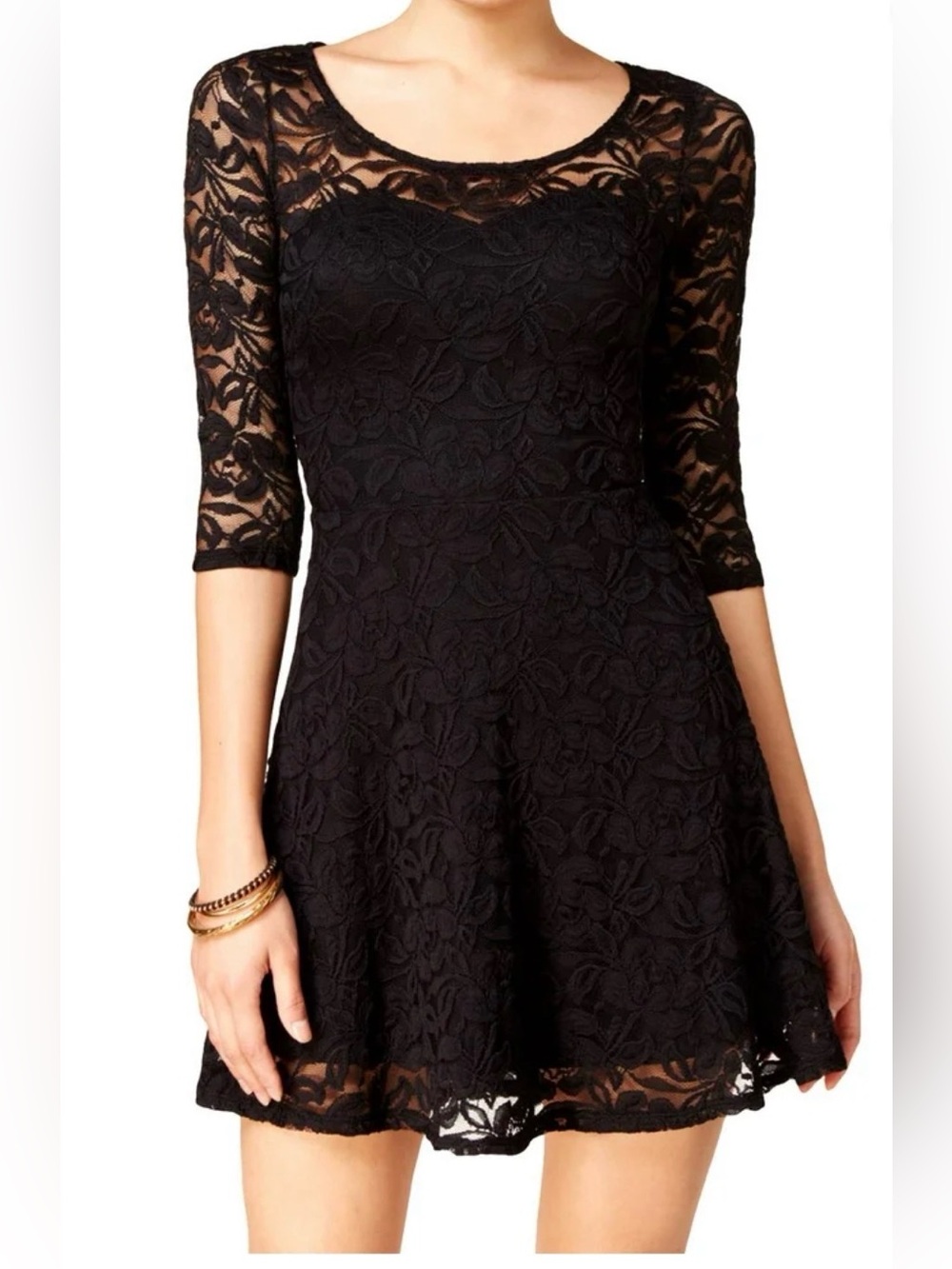 Material girl junior Black Lace illusion skater Dress Sz XXL, NWT